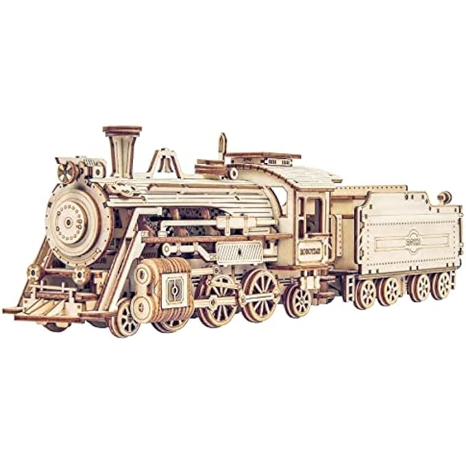 3D PUZZLE EXPRESS STEAM LOCOMOTIVE WOODEN PUZZLE MODEL MAKING - LOCOMOTIVE WOODEN CONSTRUCTION KIT - CHRISTMAS BIRTHDAY GIFT FOR TEENAGERS AND ADULTS (PRIME STEAM EXPRESS) - Image 1
